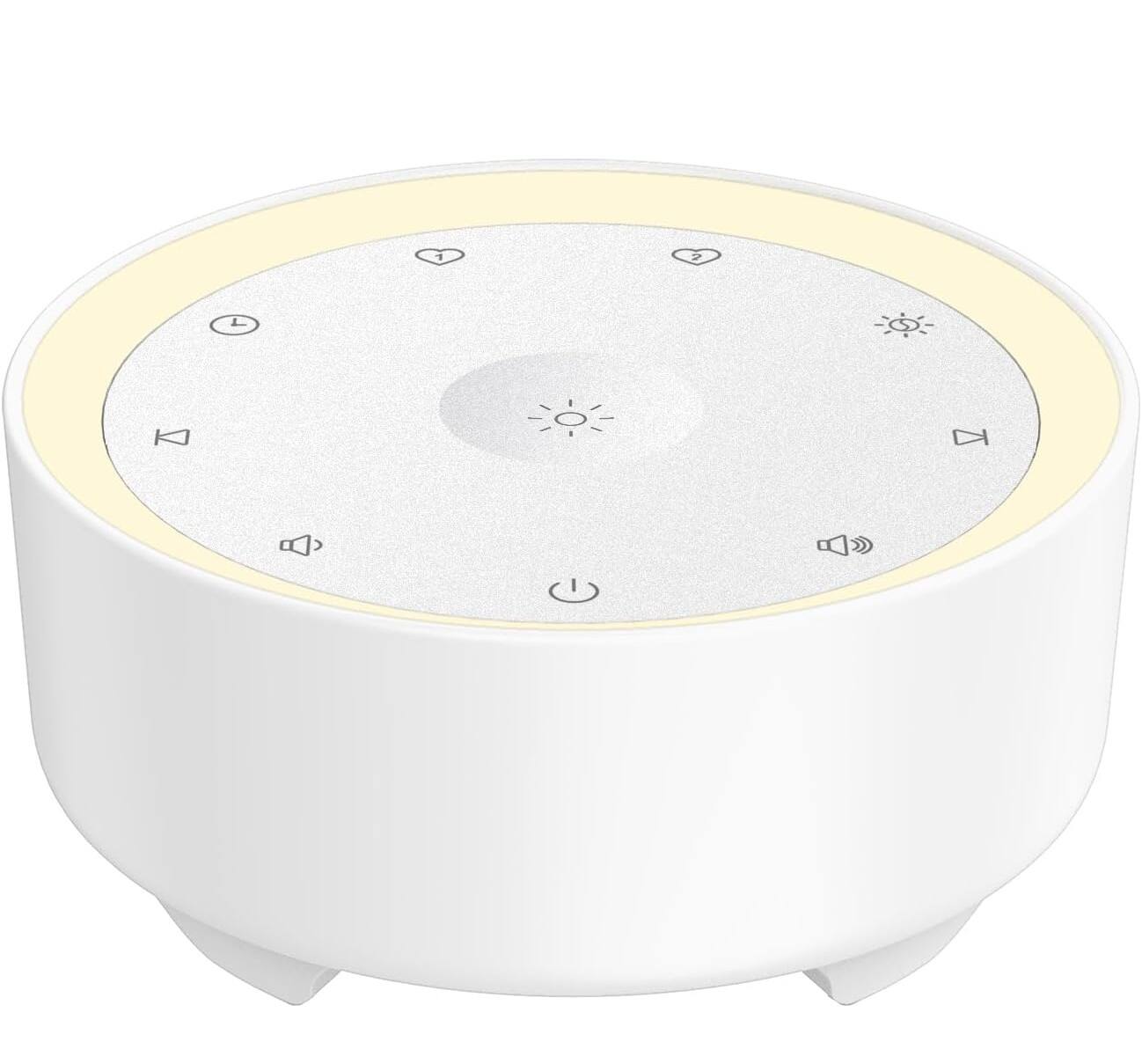 Front. FINEAK - White Noise Machine-20 Soothing Sounds, Night Light & Custom Presets - White.