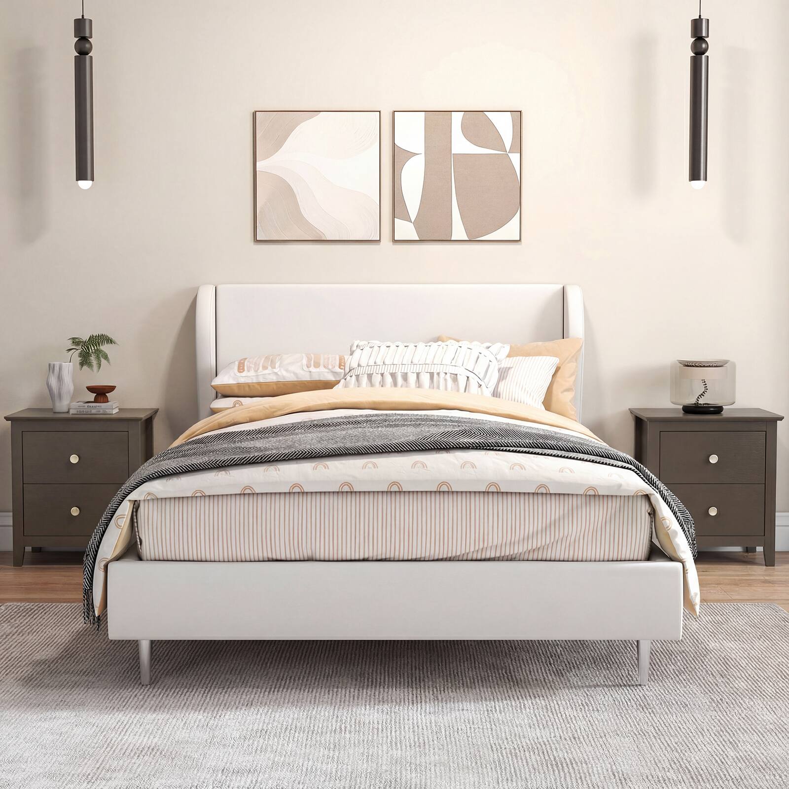 Alt View 9. Gymax - Gymax Modern Nightstand w/ Storage 2 Drawers & Support Legs for Bedroom White - Brown.
