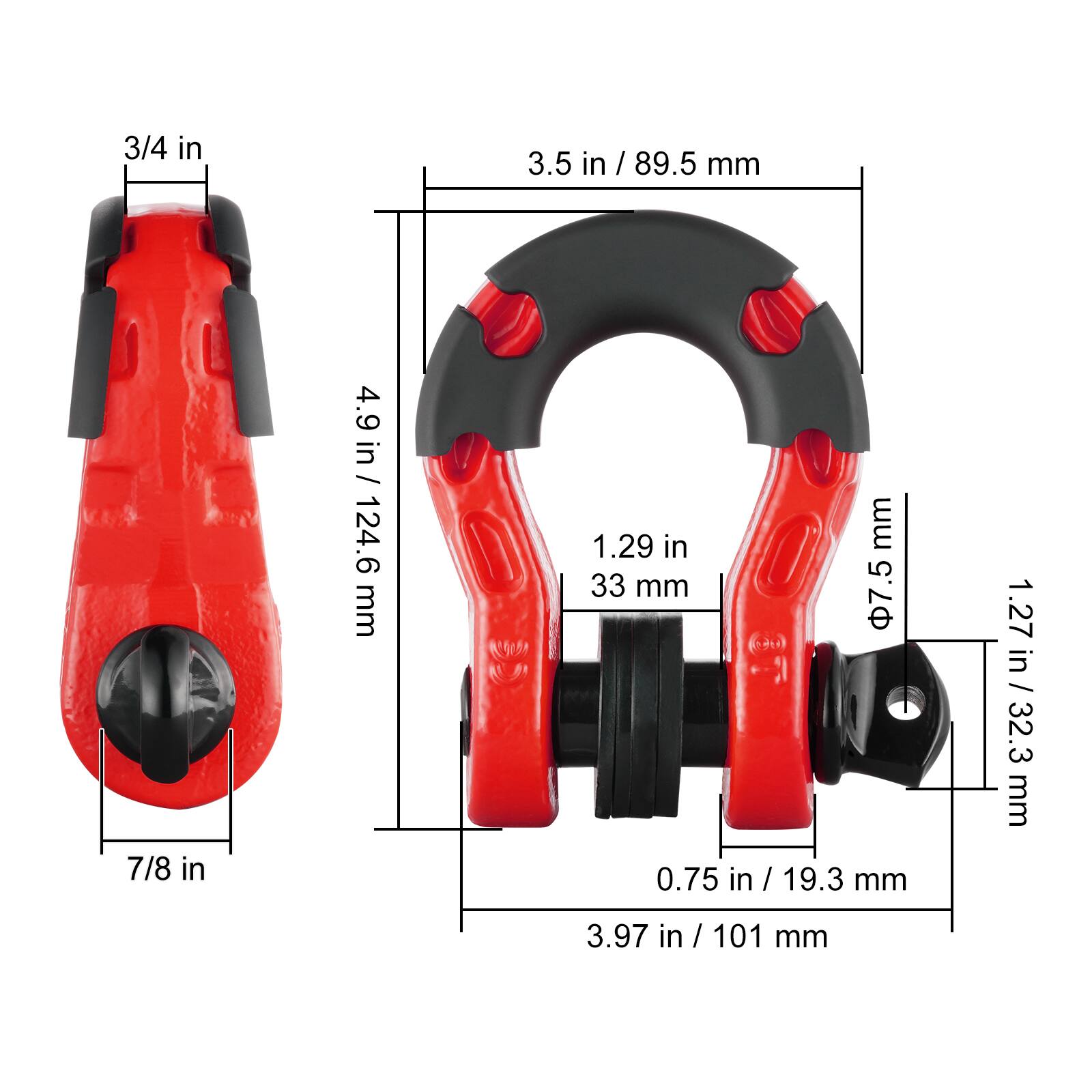 - 3/4 in
- 3.5 in / 89.5 mm
- 7/8 in
- 4.9 in / 124.6 mm
- 1.29 in / 33 mm
- 0.75 in / 19.3 mm
- 1.27 in / 32.3 mm
- 3.97 in / 101 mm