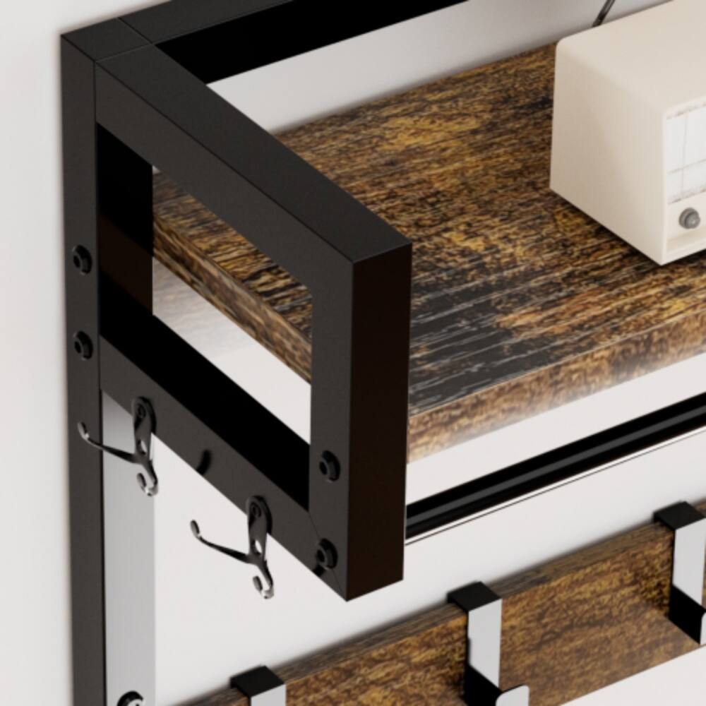 Alt View 2. LUCKY ONE - 33.1" W 5-in-1 Hall Tree w/ 23 Hooks Shoe Storage Bench 2 Drawers Garment Rack - Rustic Brown.