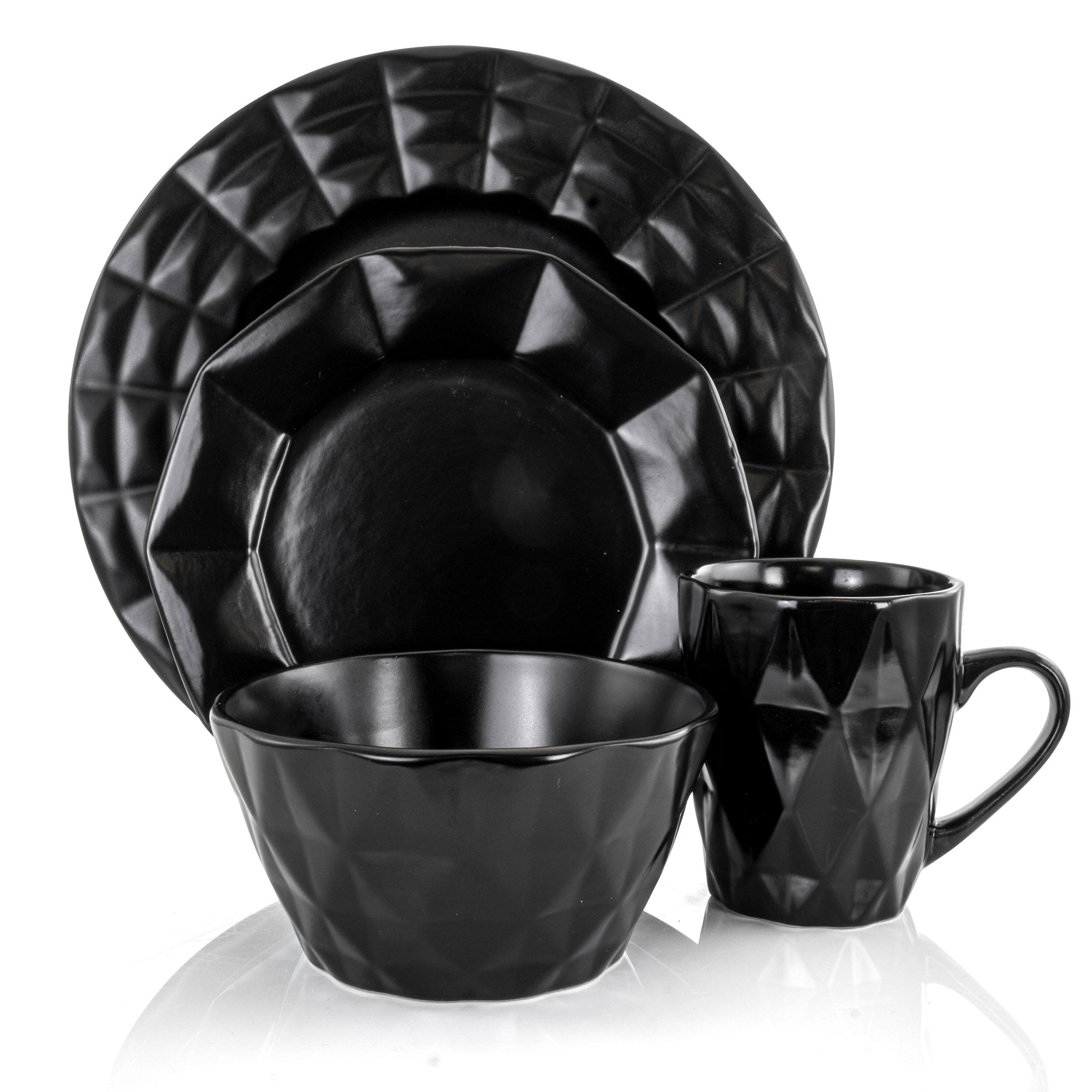 Alt View 1. Elama - Elama Retro Chic 16-Piece Glazed Dinnerware Set in Black - Black.