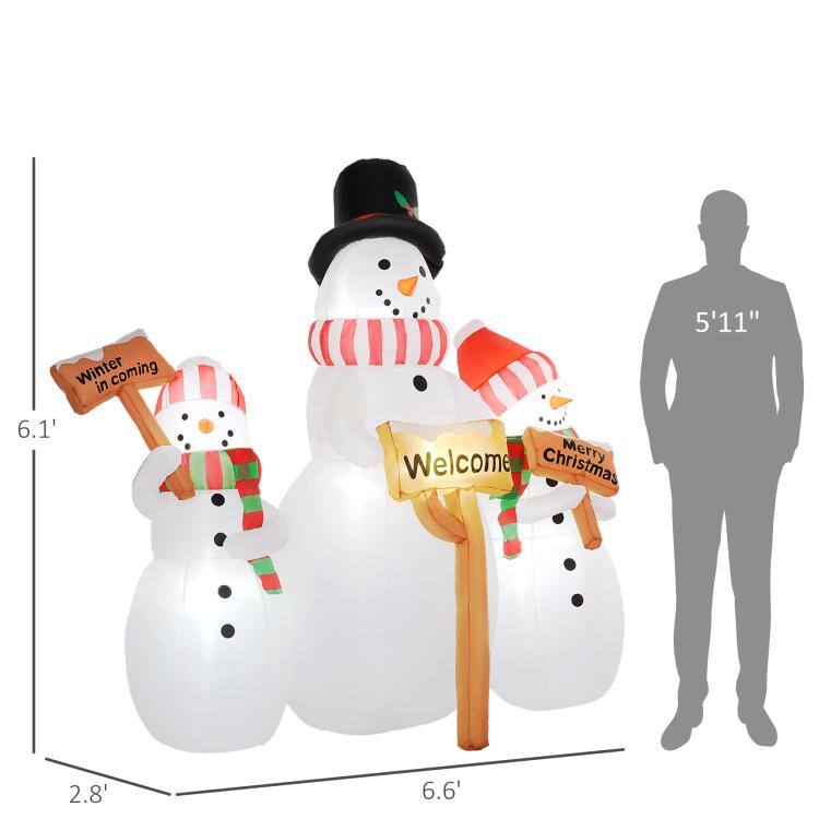 PULUZ 6.1 feet Inflatable Three Snowmen with Sign Each, Blow Up Outdoor ...