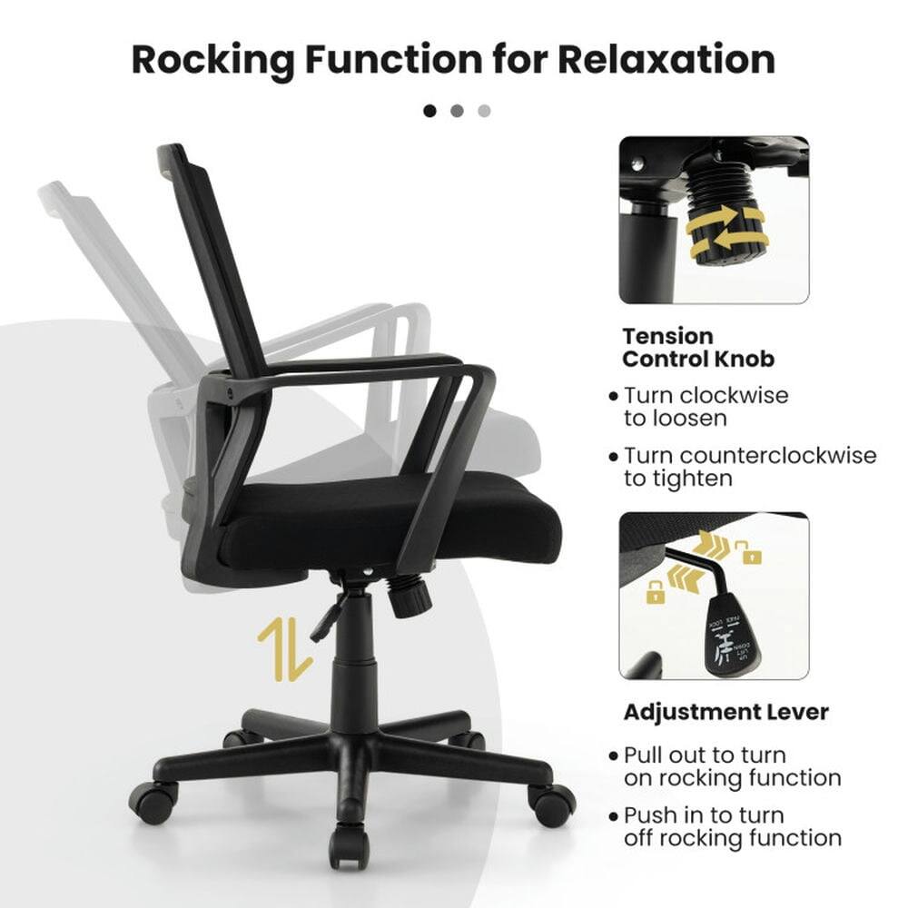Rocking Function for Relaxation

- Tension Control Knob
  - Turn clockwise to loosen
  - Turn counterclockwise to tighten

- Adjustment Lever
  - Pull out to turn on rocking function
  - Push in to turn off rocking function