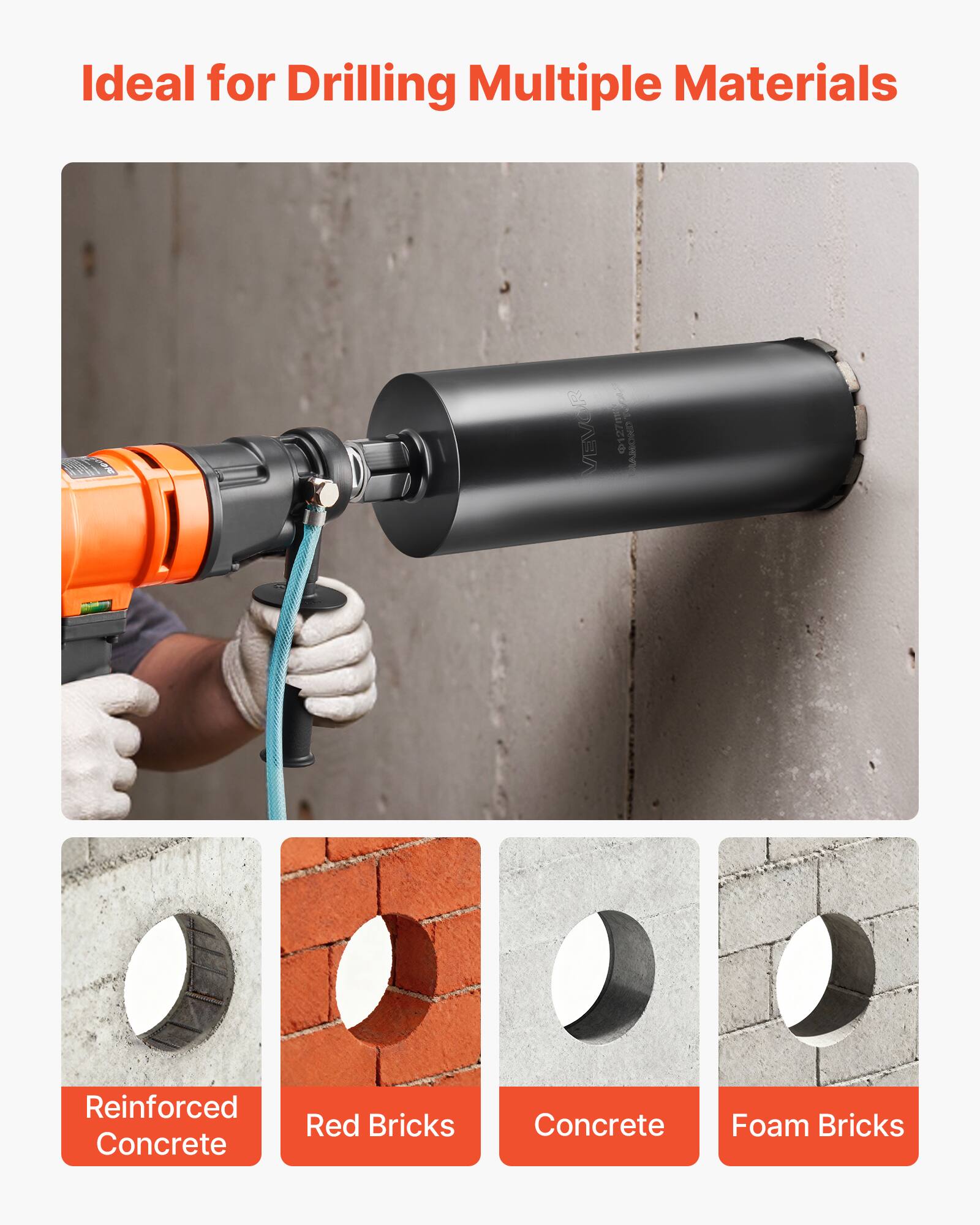 Ideal for Drilling Multiple Materials

- Reinforced Concrete
- Red Bricks
- Concrete
- Foam Bricks