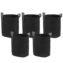 Sunnydaze - Set of 5 Nonwoven Polypropylene Grow Bag with Handles - 2 gallon - Black
