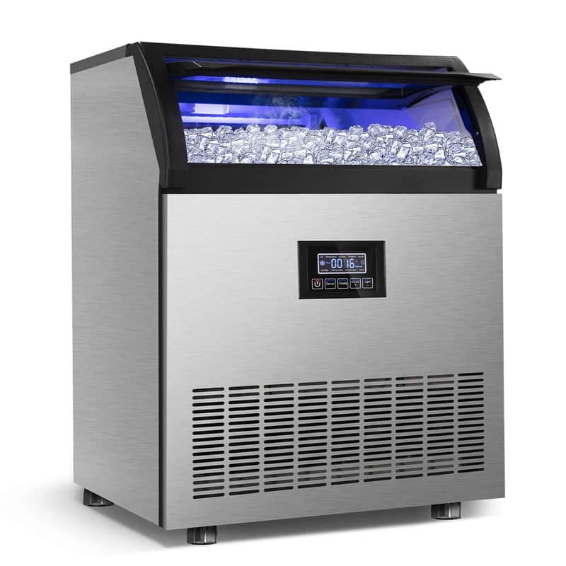 HOOURE - 24.4 in. Commercial Ice Maker 360 lb./24 H Freestanding Ice Maker Machine with Full Cube Production - Stainless Steel