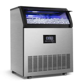 HOOURE - 24.4 in. Commercial Ice Maker 360 lb./24 H Freestanding Ice Maker Machine with Full Cube Production - Stainless Steel