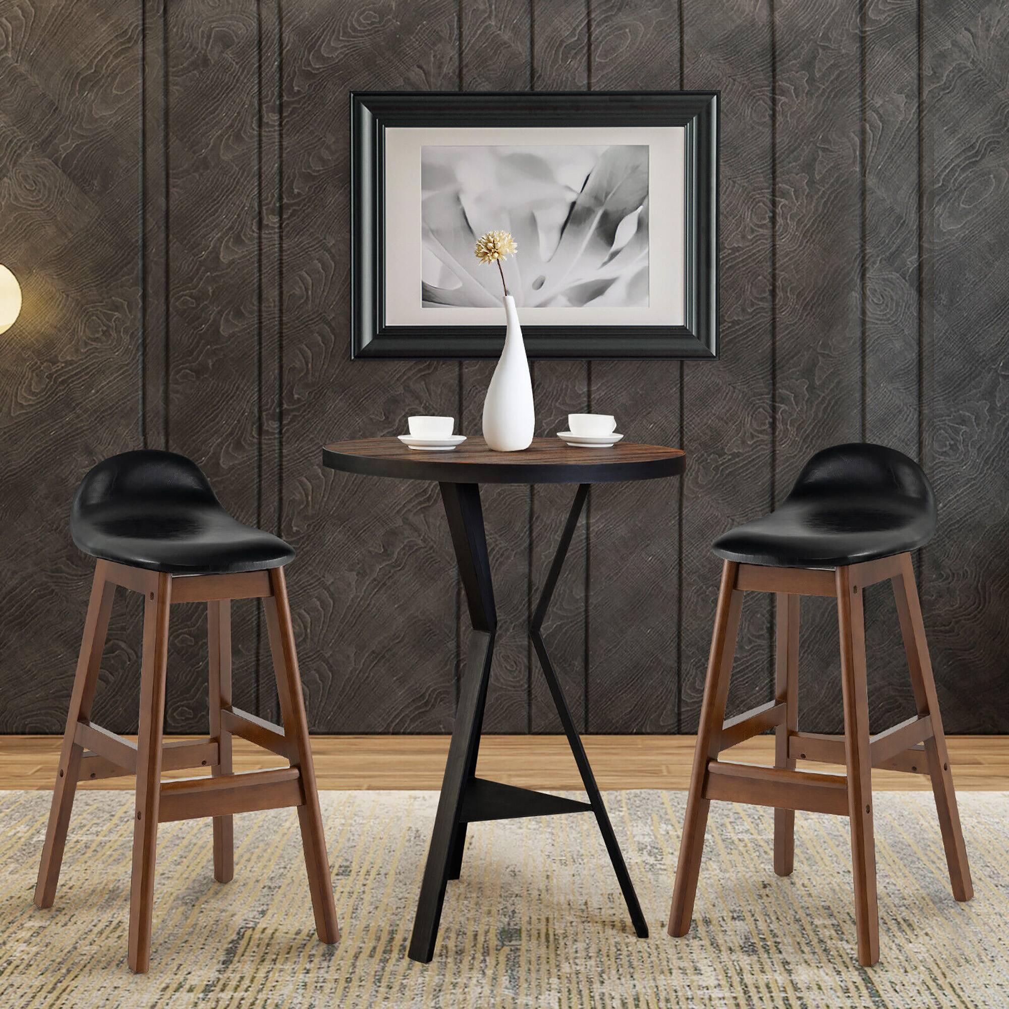 Alt View 4. Gymax - Gymax Set of 4 Upholstered PU Leather Barstools 27.5'' Wooden Dining Chairs Black & Brown - Black + Brown.