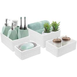 Sorbus - Storage Baskets 4-Piece Set - Stackable Woven Basket Paper Rope Bin Boxes for Makeup, Office Supplies - White
