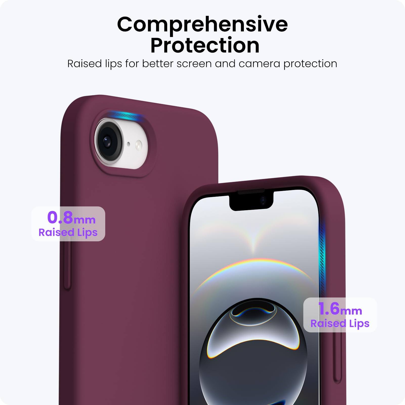 Comprehensive Protection
Raised lips for better screen and camera protection
0.8mm Raised Lips
1.6mm Raised Lips