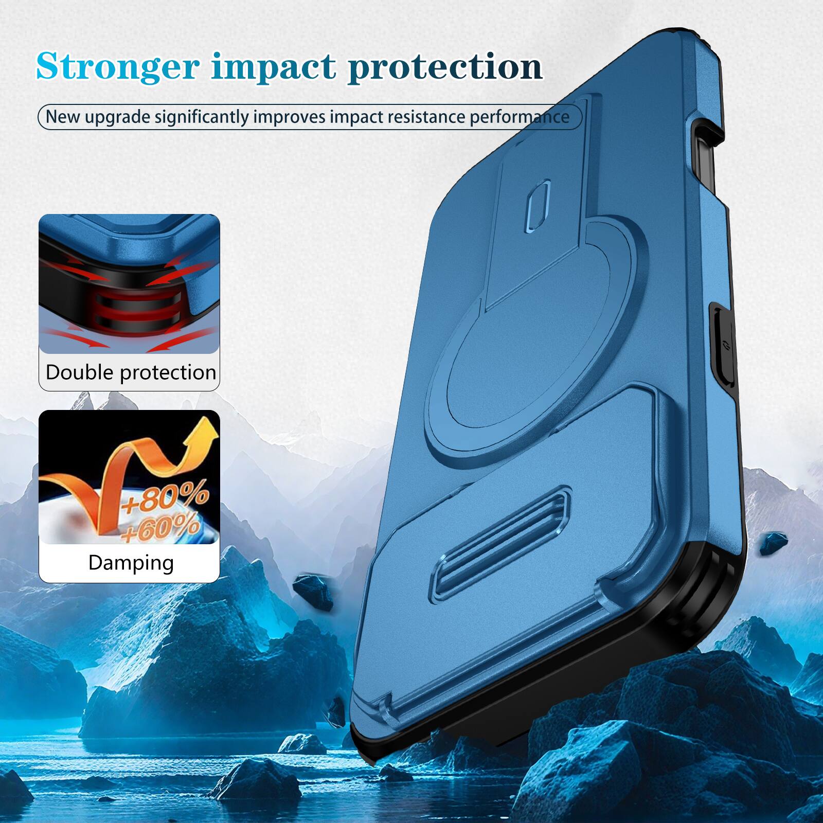 Stronger impact protection  
New upgrade significantly improves impact resistance performance  
Double protection  
+80% +60% Damping