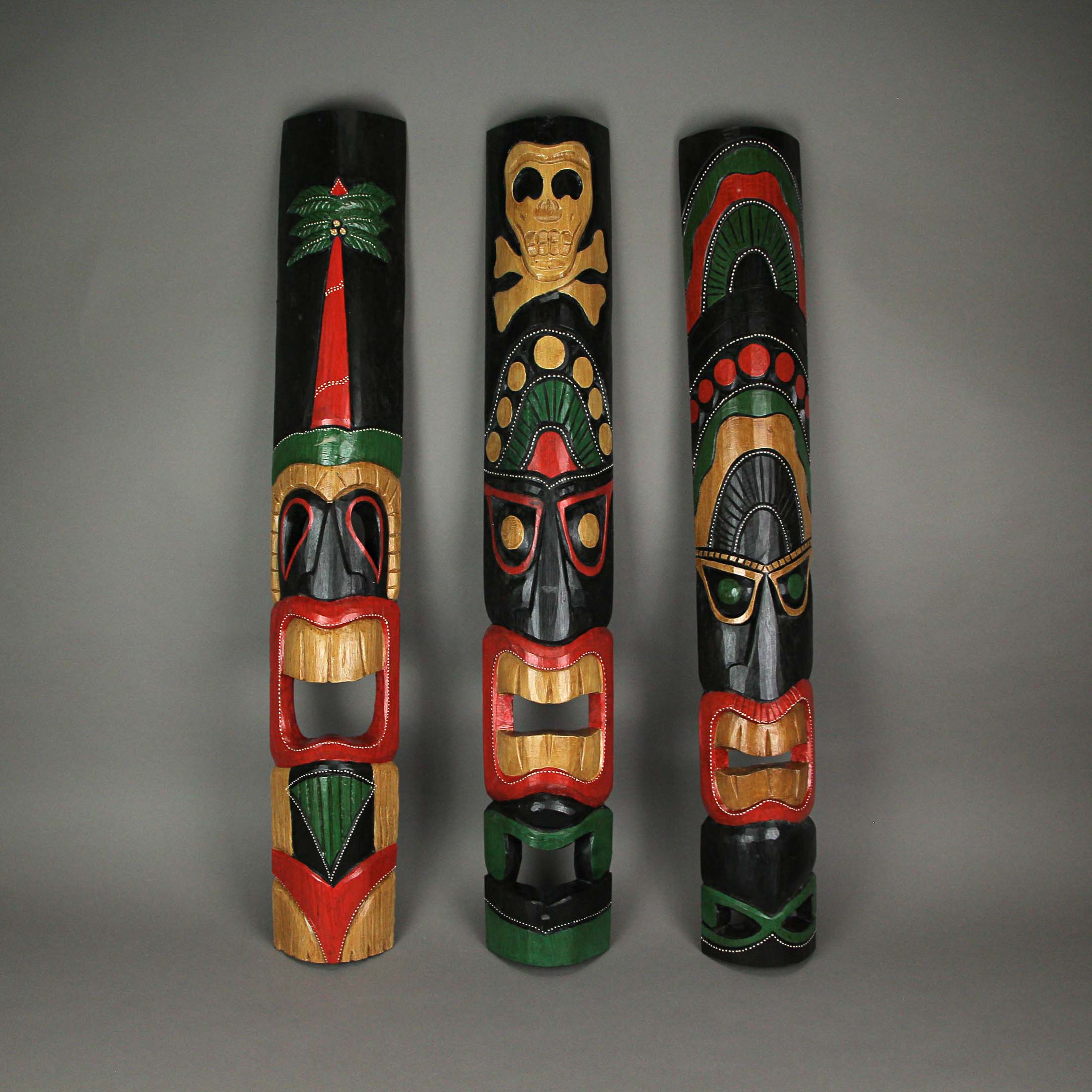 Alt View 5. Zeckos - Set of 3 Hand Carved 39 Inch Tall Island Style Polynesian Tiki Masks - Multicolored.