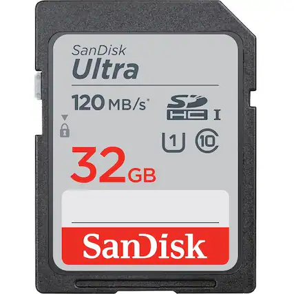 SanDisk
Ultra
120 MB/s*
SDHC I
U1
10
32 GB
SanDisk