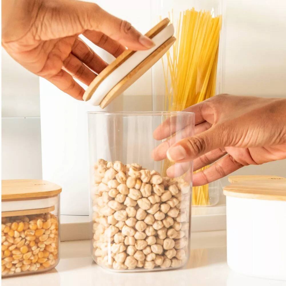 Back. OU - OU Airtight Food Storage Container w Leak Proof Bamboo Lid Set 8pc (set of 4) Kitchen Jar Organizer - Clear.