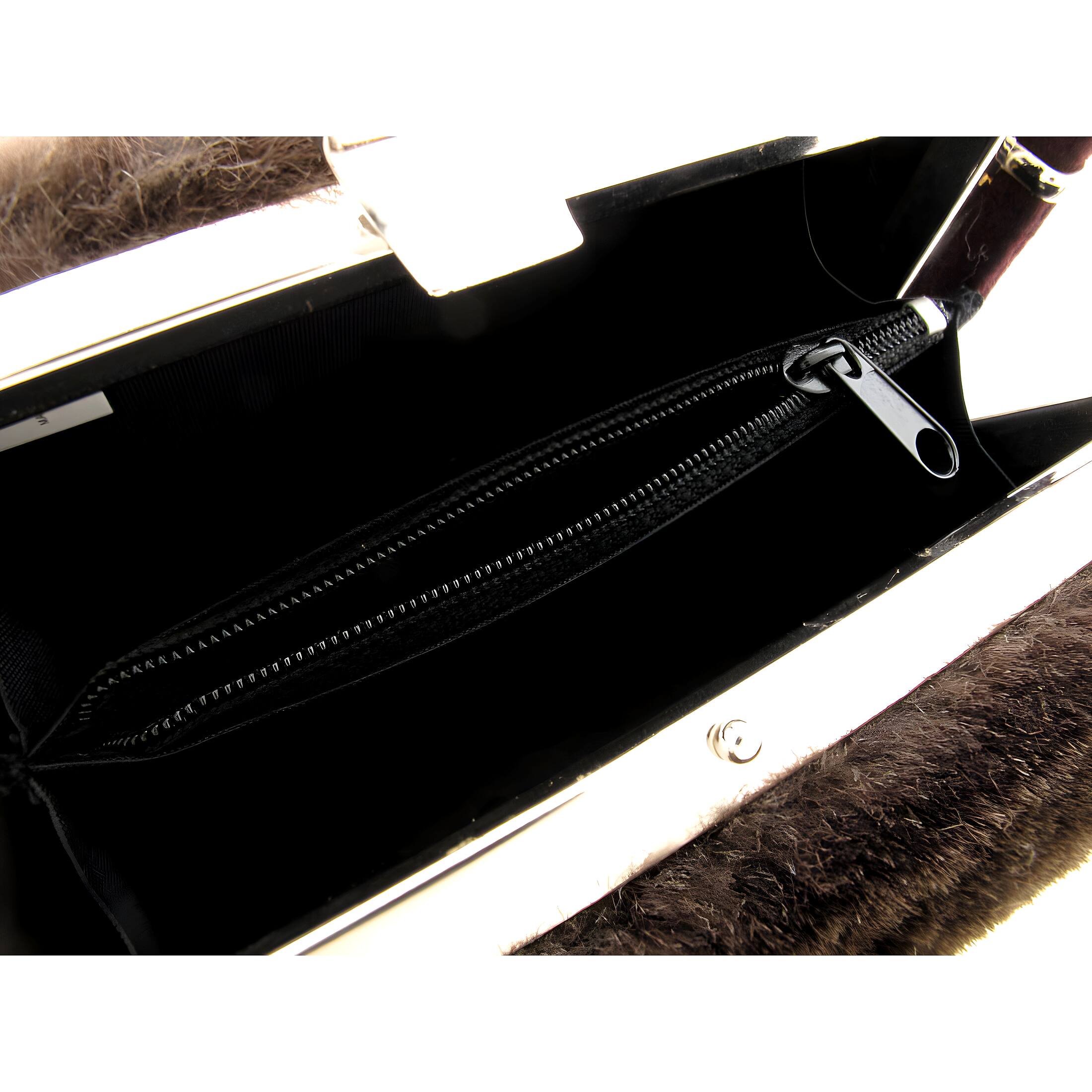 Alt View 3. Zeckos - Faux Fur Hard Frame Evening Bag - Brown.