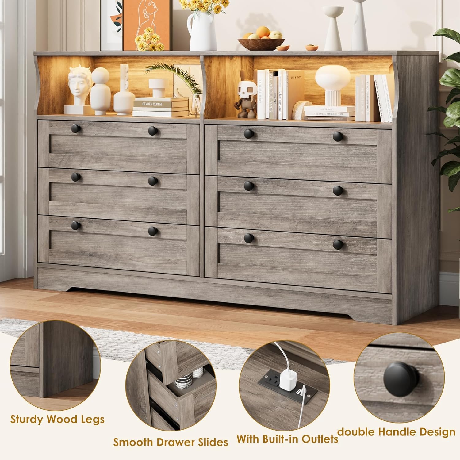 Cima CXM Eties ALLASOU!  
21o Sturdy Wood Legs  
double Handle Design  
Smooth Drawer Slides  
With Built-in Outlets