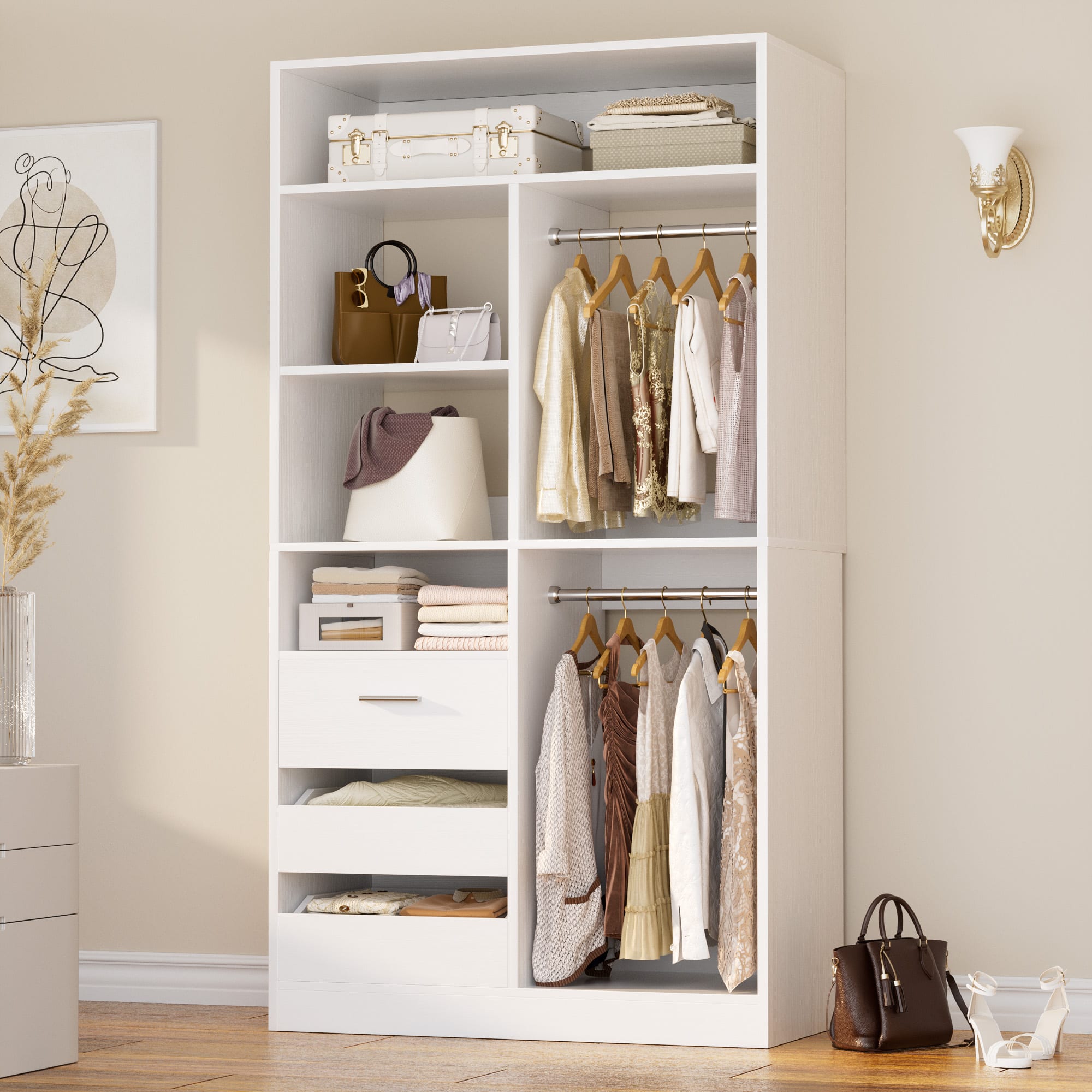 "Aheaplus - 36"" Wood Modular Walk-in Freestanding Closet Organizer: Closed/Half-Open Drawers, 6 Shelves (36"" L x 15"" W x 80"" H) - White" price history on PriceWatchPro