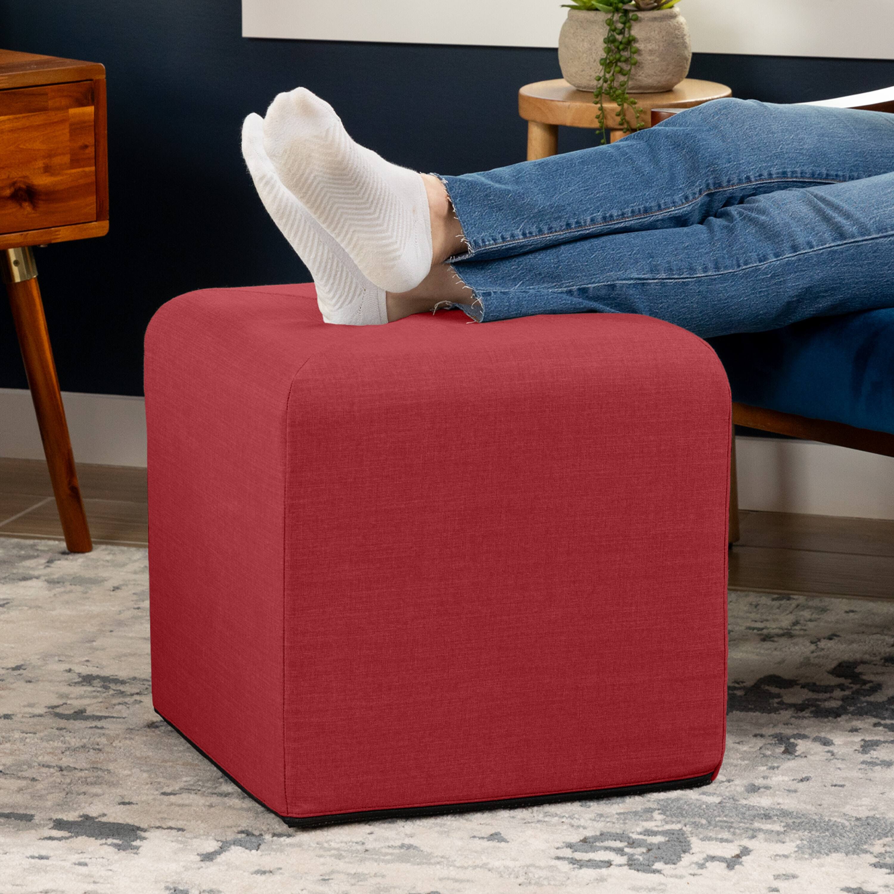 Angle. Jaxx - Jaxx Monroe Square Foam Ottoman with Stain Resistant Performance Fabric, Small (18 x 18), Poppy Red - Poppy Red.