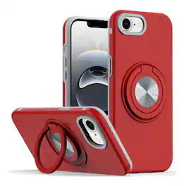 Kitcheniva - Solid Rugged Shockproof Phone Case With 360 Stand Tempered Glass For iPhone 16e/17e - Red