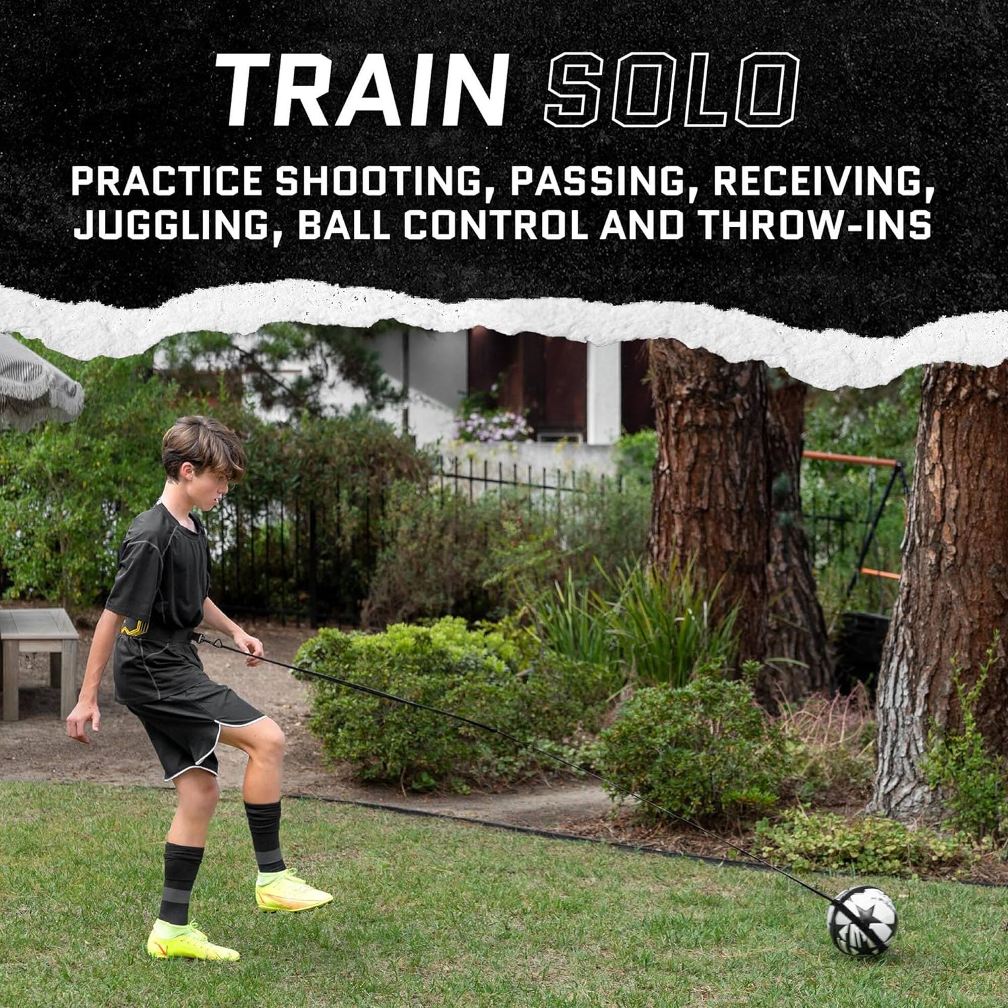 TRAIN SOLO  
PRACTICE SHOOTING, PASSING, RECEIVING, JUGGLING, BALL CONTROL AND THROW-INS