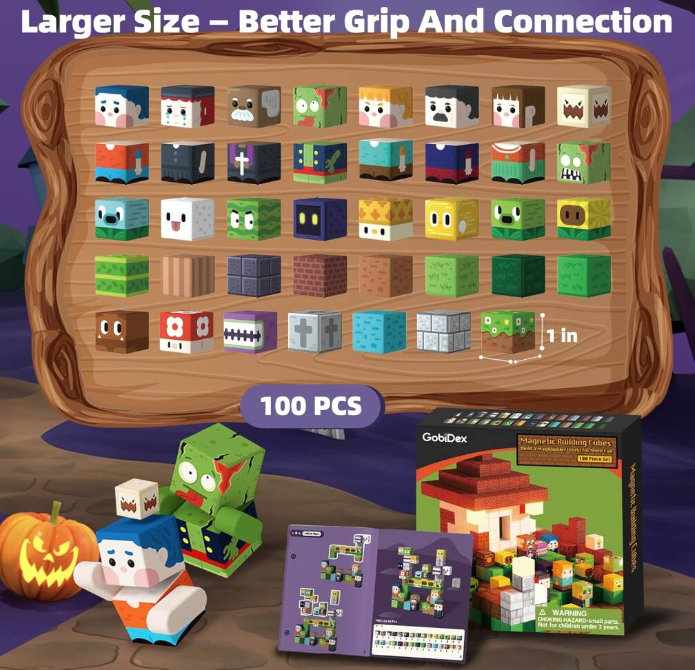 Larger Size – Better Grip And Connection

1 in 100 PCS

GobiDex Magnetic Building Cubes

WARNING: CHOKING HAZARD - Small parts. Not for children under 3 years.
