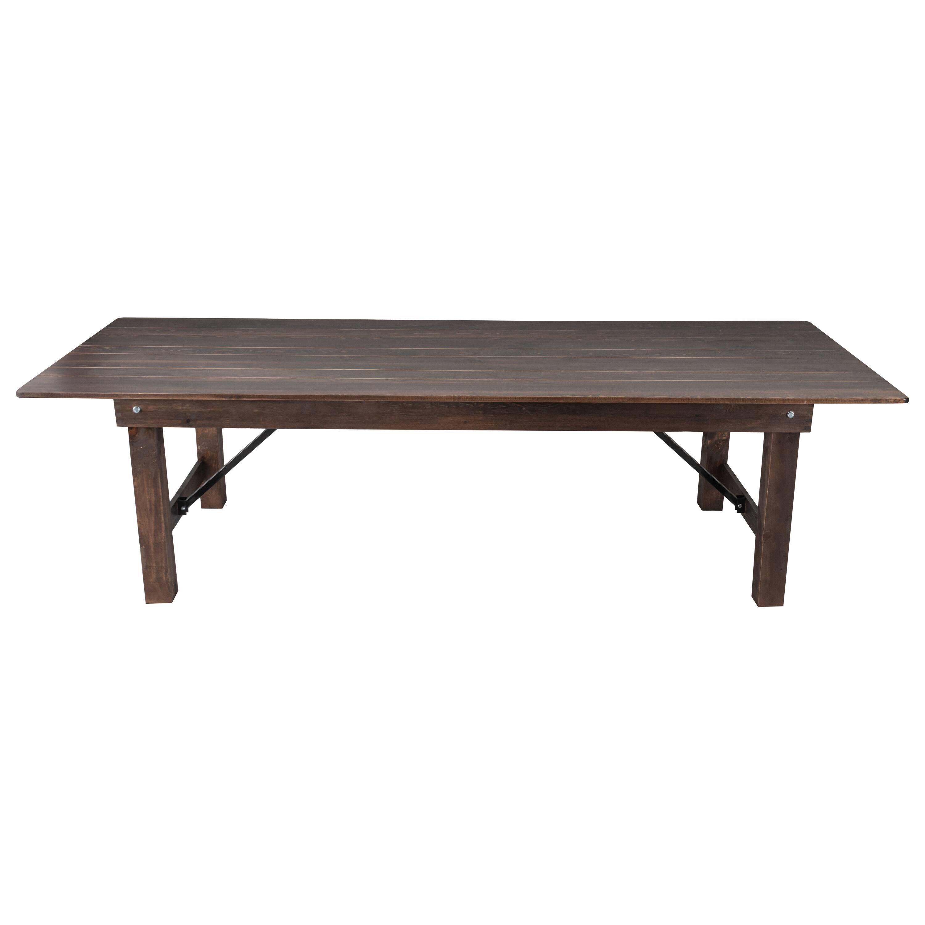 Angle. Flash Furniture - HERCULES 9' x 40" Rectangular Antique Rustic Mahogany Solid Pine Folding Farm Table - Brown.