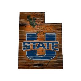 Fan Creations - Utah State Aggies 23.5" x 23.5" Distressed State with Logo Sign - Multicolor