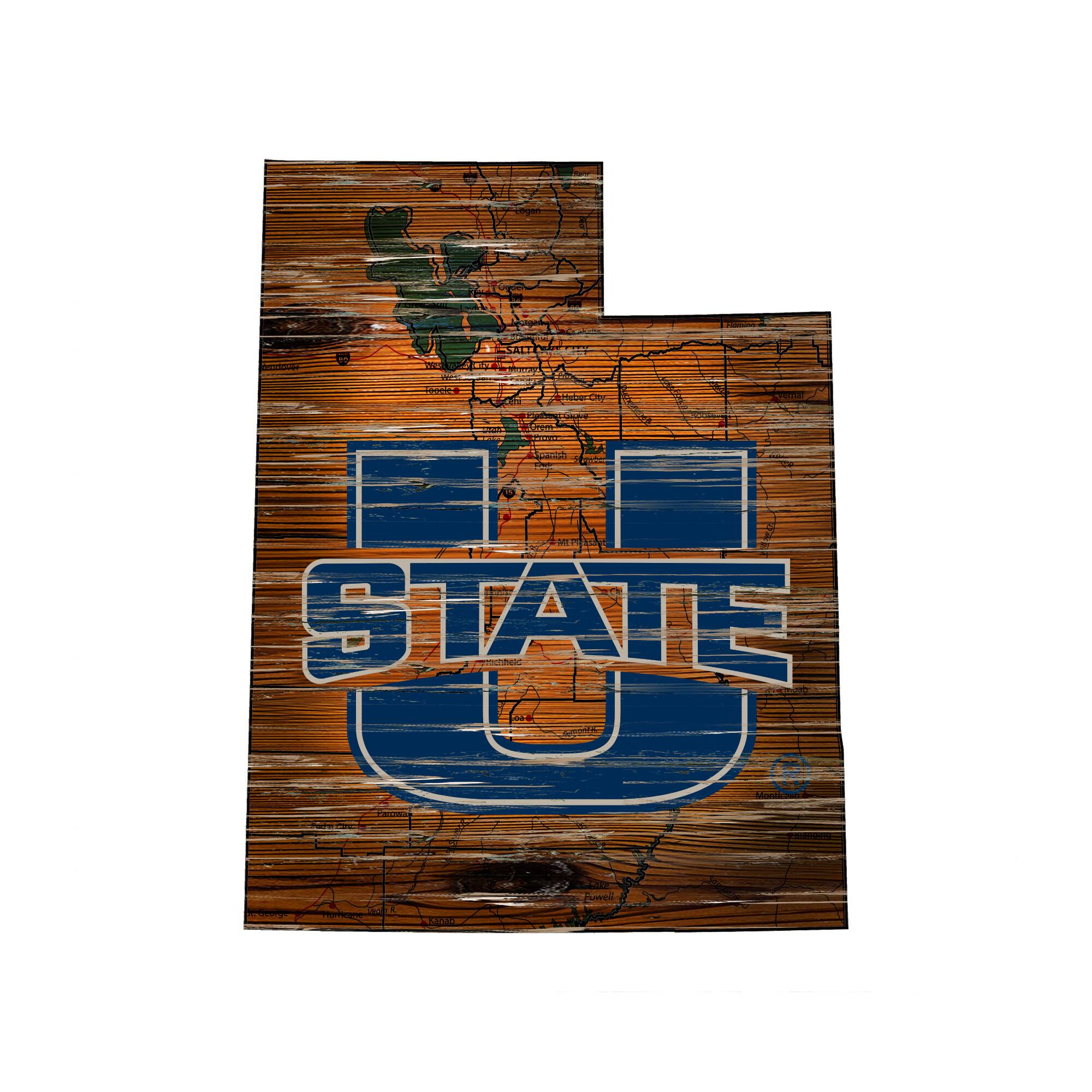 Utah State Aggies 23.5" x 23.5" Distressed State with Logo Sign