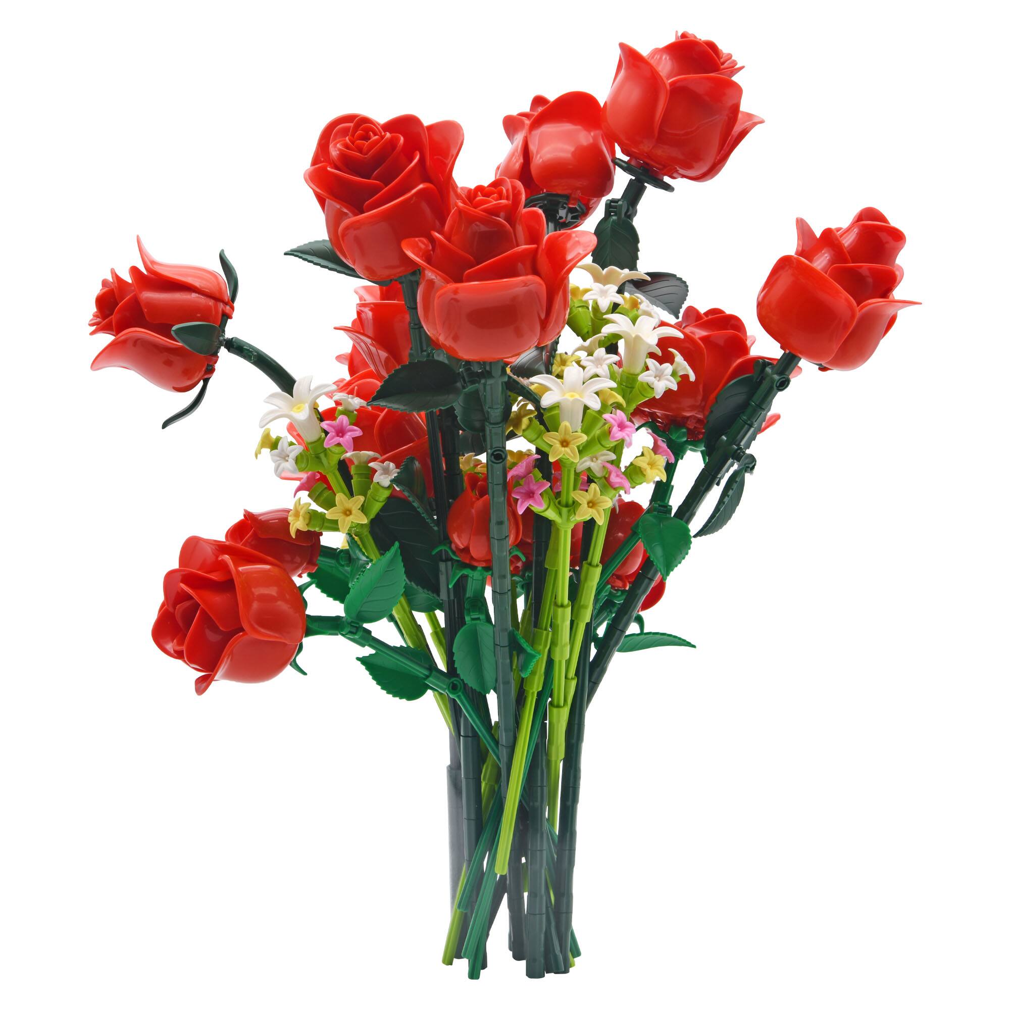 Left. Contixo - BK09 Red Rose Bouquet Building Set, 789-Piece Botanical Brick Kit with Adjustable Stems for Kids & Adults Ages 8+ - Red.