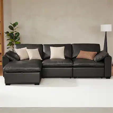 Front. Dyonery - Dyonery Large-sized down modular cloud sofa - leather imitation - black. L-shaped 3+1 style. - Black.