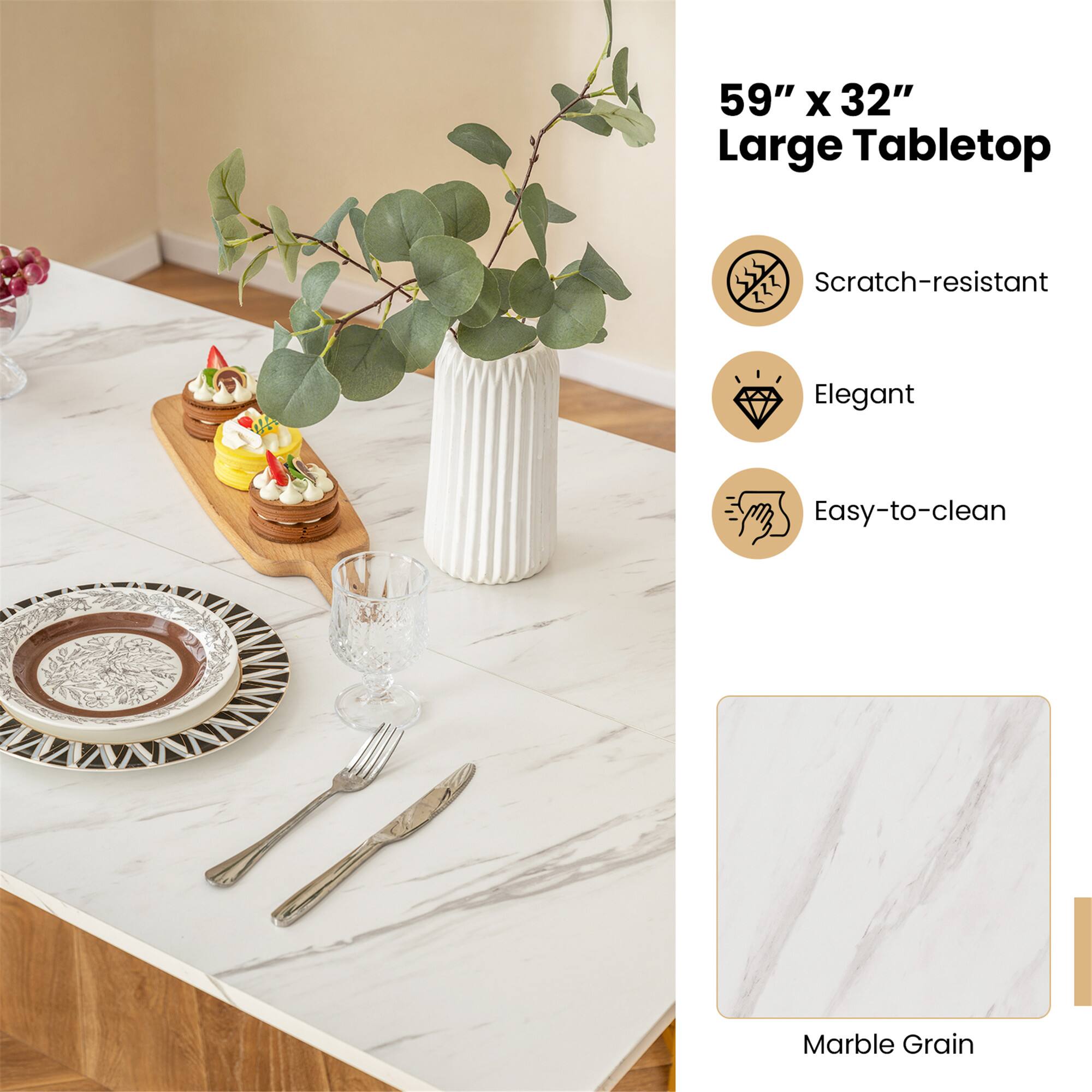 59" x 32" Large Tabletop

- Scratch-resistant
- Elegant
- Easy-to-clean

Marble Grain