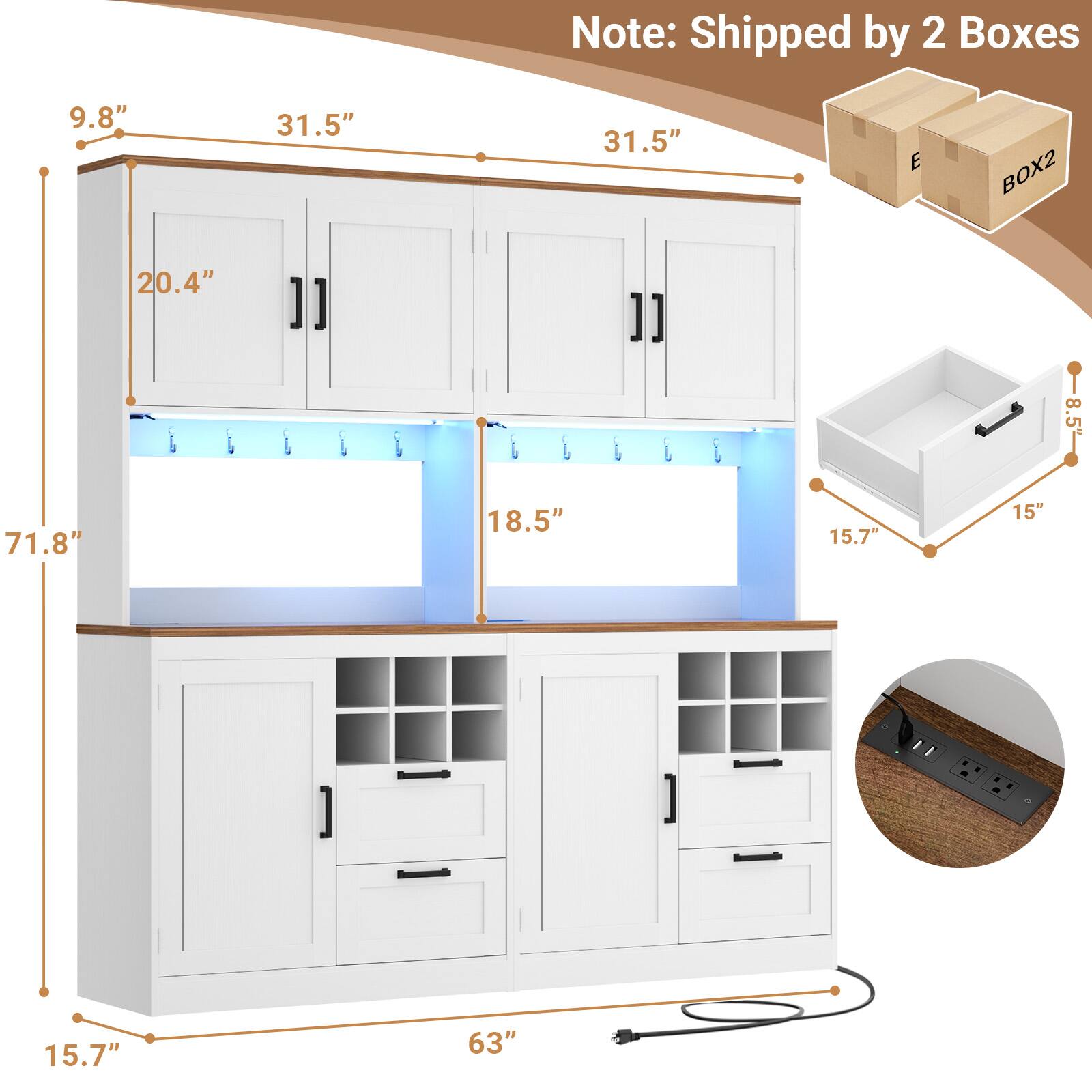 Note: Shipped by 2 Boxes

- 9.8"
- 31.5"
- 31.5"
- 20.4"
- 8.5"
- 71.8"
- 18.5"
- 15.7"
- 15"
- 15.7"
- 63"
