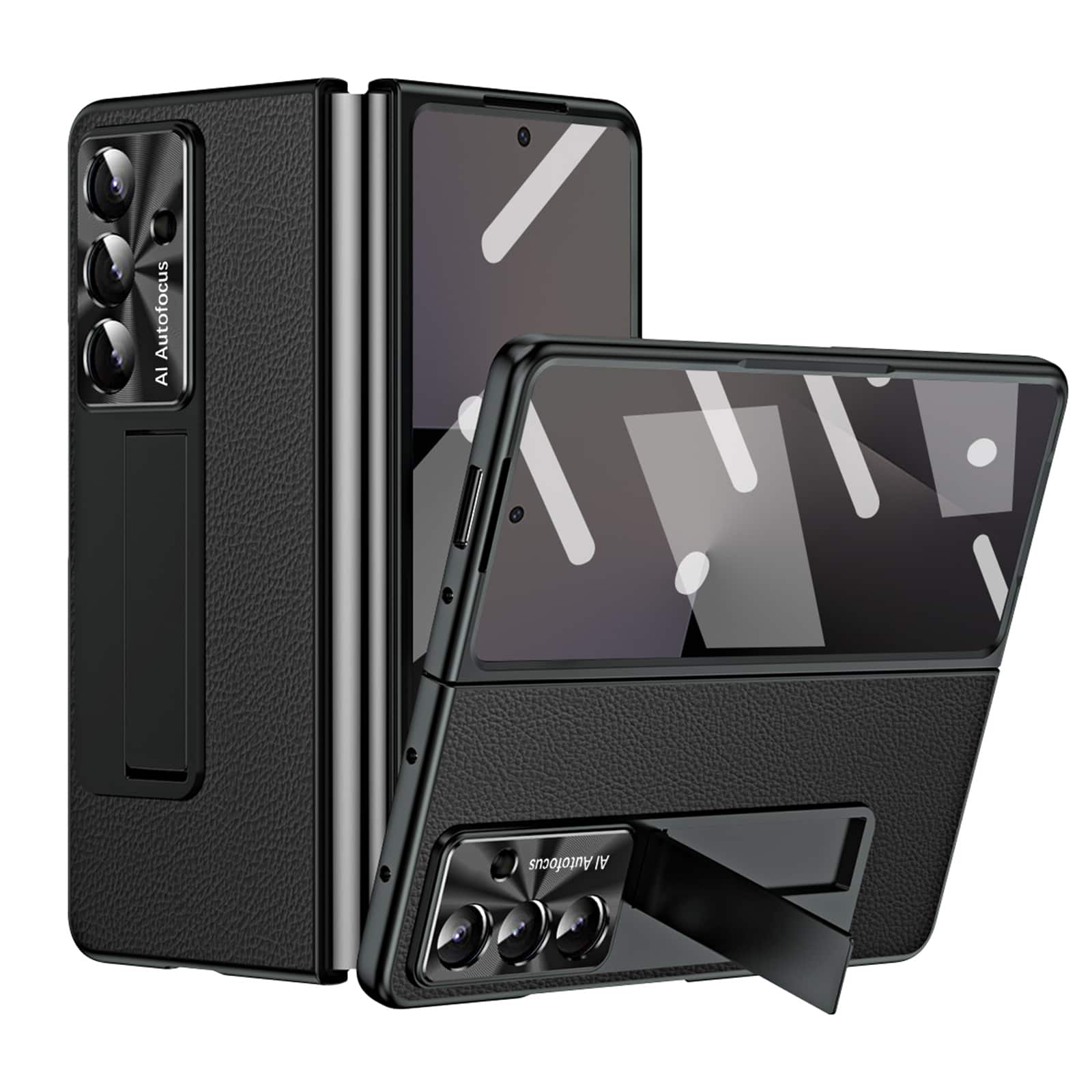 Dteck - for Samsung Galaxy Z Fold8 Ultra Litchi Texture Phone Case,Built-in Screen Protector & Foldable Stand,Rugged Back Cover - Black price history on PriceWatchPro