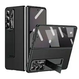 Dteck - for Samsung Galaxy Z Fold8 Ultra Litchi Texture Phone Case,Built-in Screen Protector & Foldable Stand,Rugged Back Cover - Black