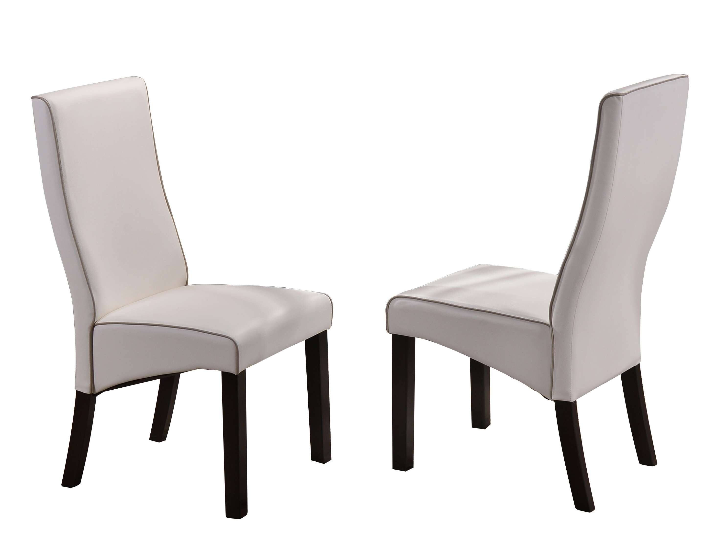 Back. Kings Brand Furniture - Set of 2 Contemporary Dining Chairs Faux Leather Upholstery, Cappuccino Wood Legs - White / Cappuccino Legs.