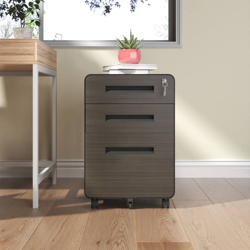 Left. Loheer - Loheer 3-Drawer Mobile File Cabinet with Lock Black Metal Storage Cabinet on Casters Fully Assembled Holds A4 Letter.