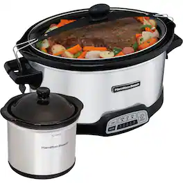 Hamilton Beach - Stay or Go Programmable 7 Qt. Slow Cooker with Party Dipper 33477F - Silver