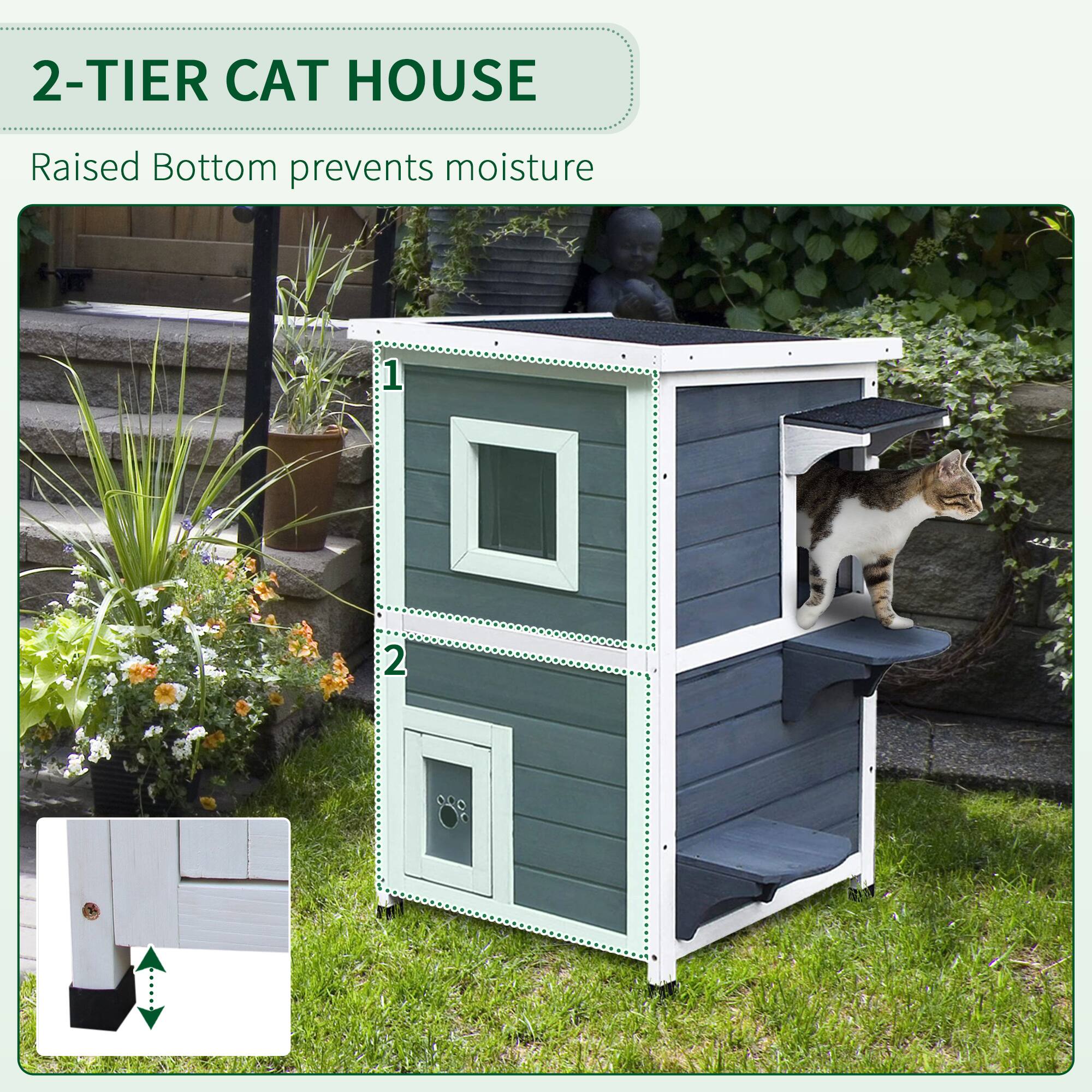 2-TIER CAT HOUSE

Raised Bottom prevents moisture