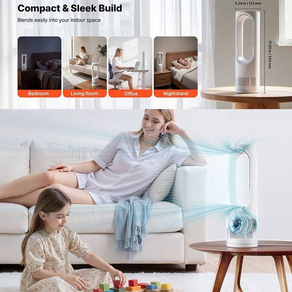 Compact & Sleek Build  
Blends easily into your indoor space  

5.24 in / 133 mm  
17.05 in / 433 mm  

Bedroom  
Living Room  
Office  
Nightstand