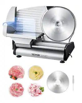 VEVOR - Meat Slicer, 8.7 inch Electric Deli Food Slicer, 180W Meat Cutter with Two Premium SUS420 Blades - Silver