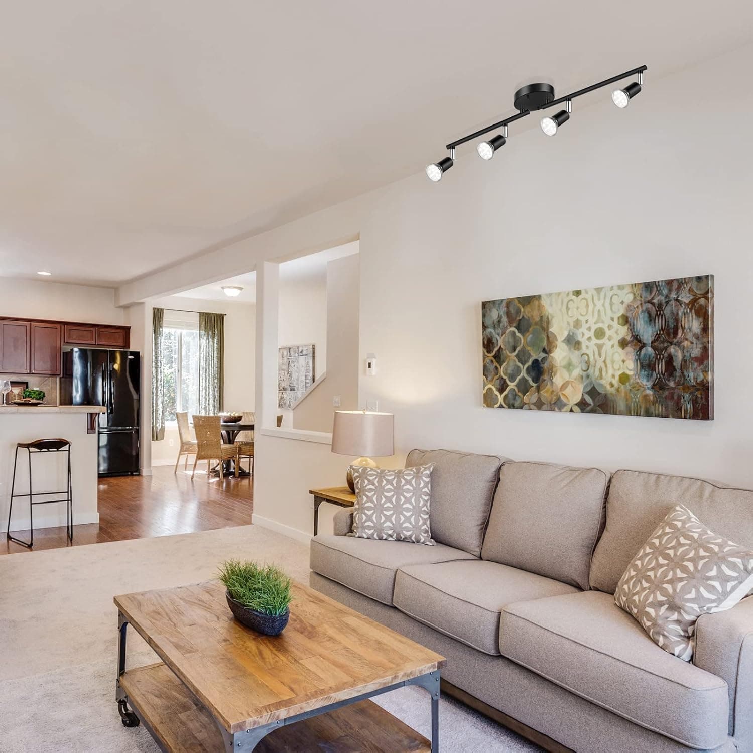 Alt View 3. FINEAK - Black 4-Light LED Track Lighting Kit w/ Rotatable Heads & GU10 Bulbs (5000K).