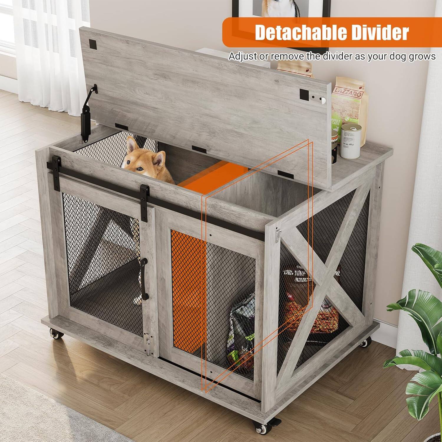 Detachable Divider  
Adjust or remove the divider as your dog grows