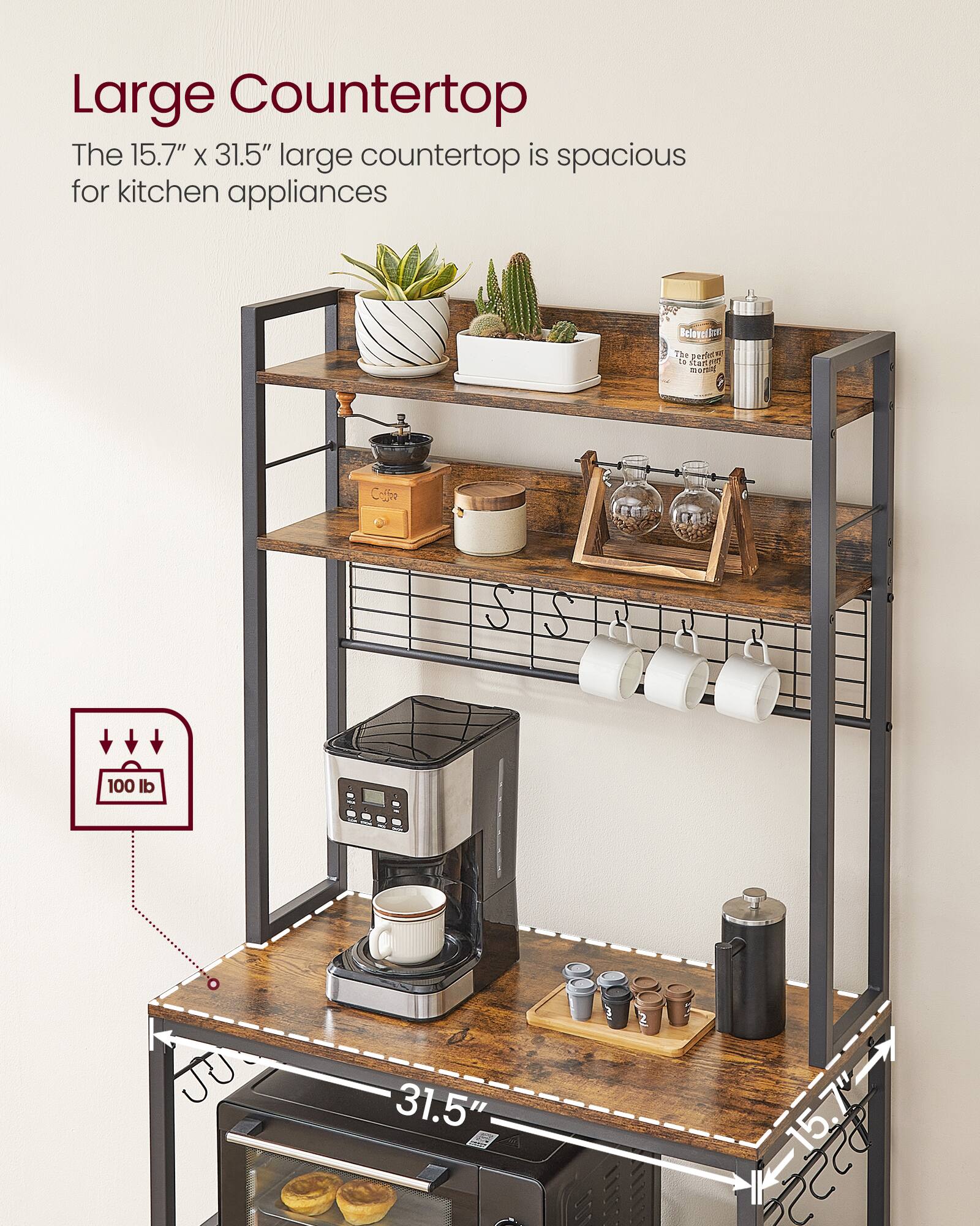 Large Countertop

The 15.7" x 31.5" large countertop is spacious for kitchen appliances

100 lb

$5555