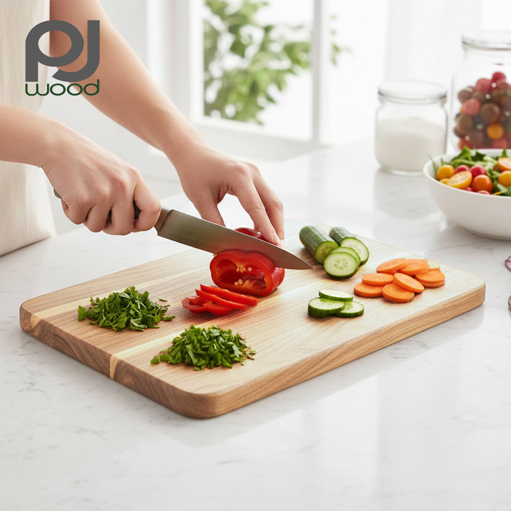 Alt View 2. PJ Wood - PJ Wood Rubberwood 11" x 14" Chopping Board for Cutting Fish and Vegetables - Natural.