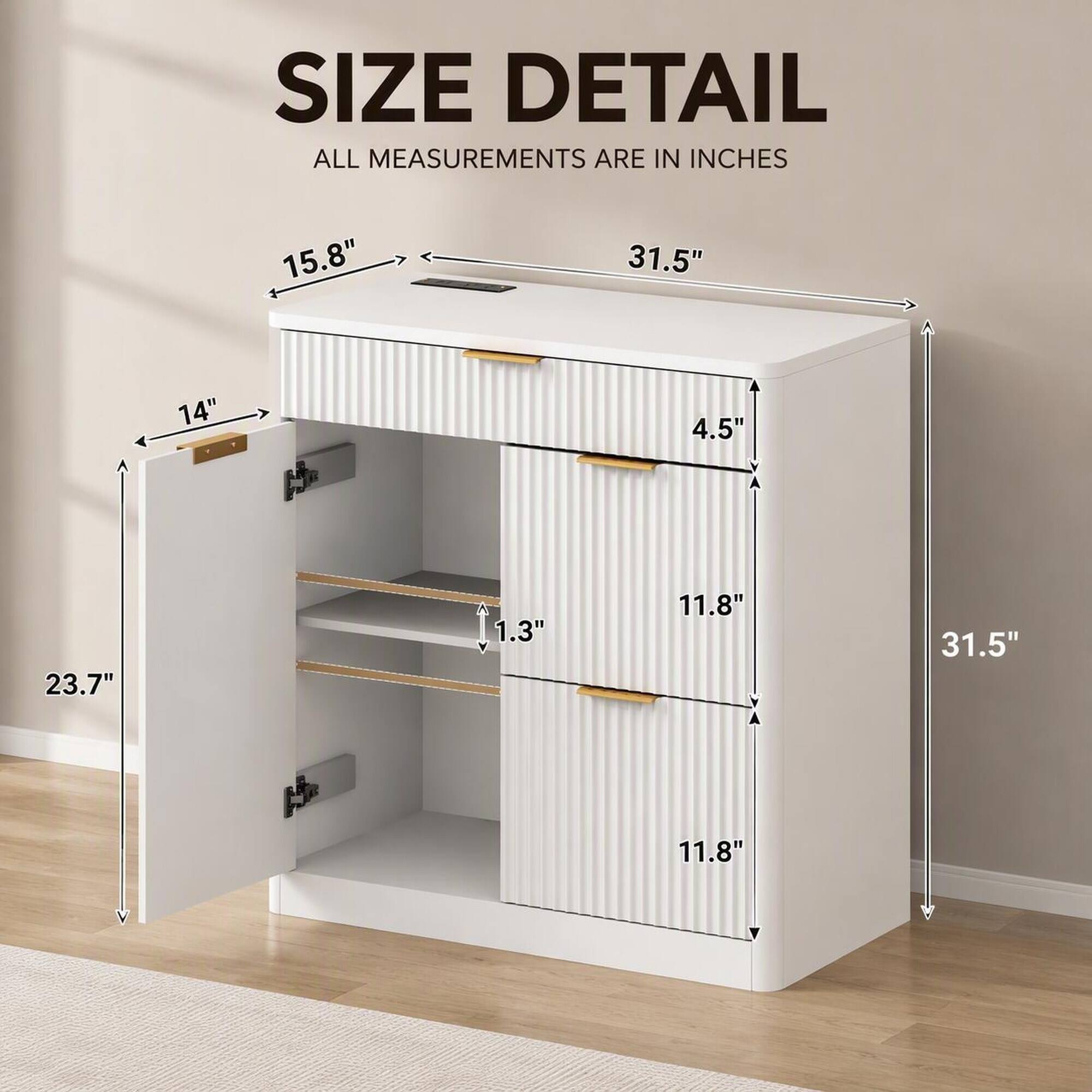 SIZE DETAIL  
ALL MEASUREMENTS ARE IN INCHES  
15.8"  
31.5"  
14"  
4.5"  
23.7"  
1.3"  
11.8"  
31.5"  
11.8"