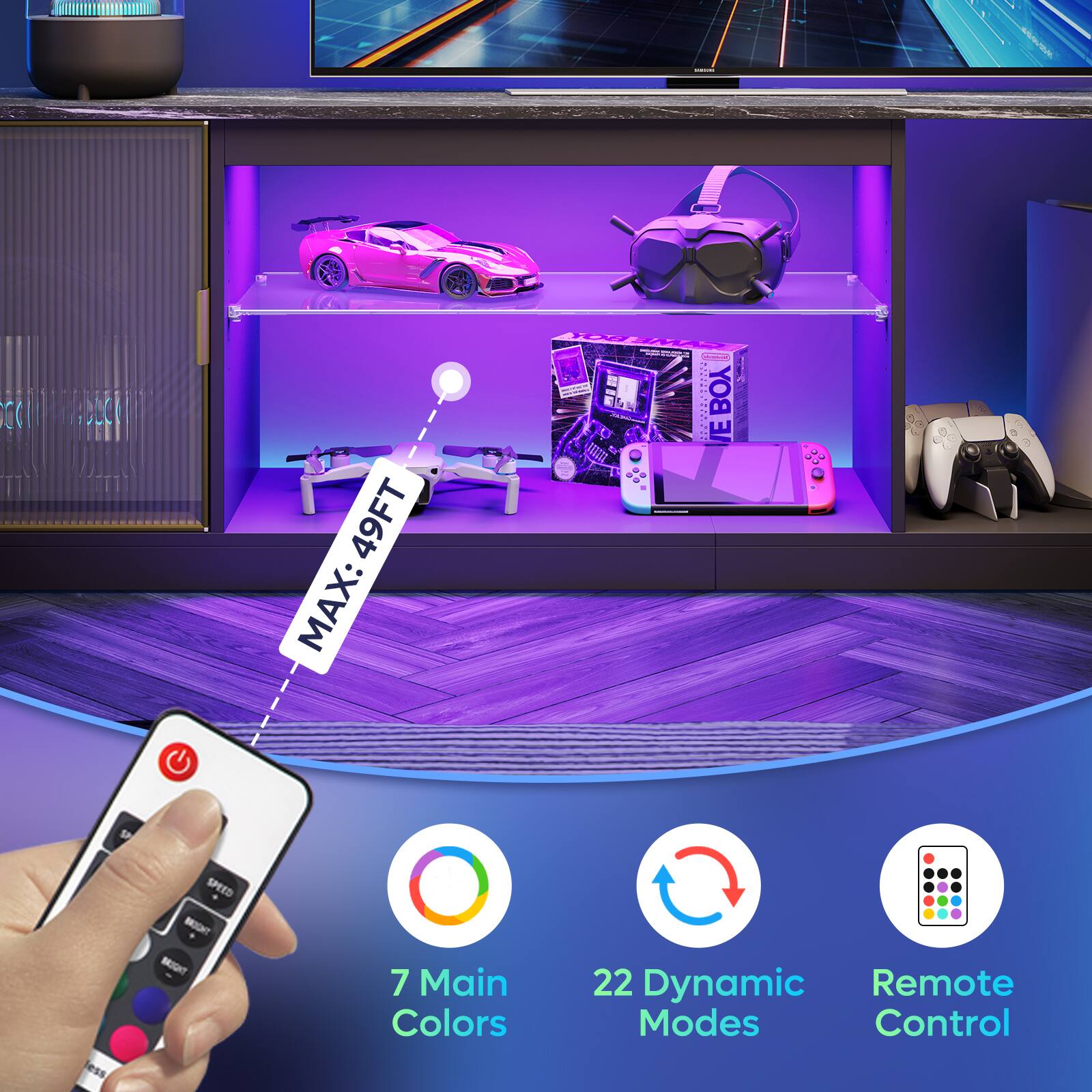 1. 49FT MAX: 49FT MAX: RACING CARS BOUGHT - IGHT 7 Main Colors 22 Dynamic Remote Modes Control