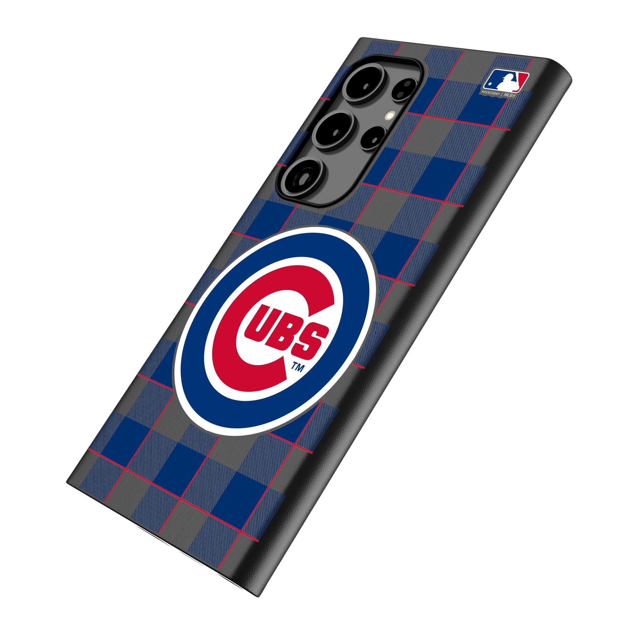 Alt View 1. Keyscaper - Chicago Cubs Plaid Galaxy Magnetic Bump Case - S25 Ultra - Black.