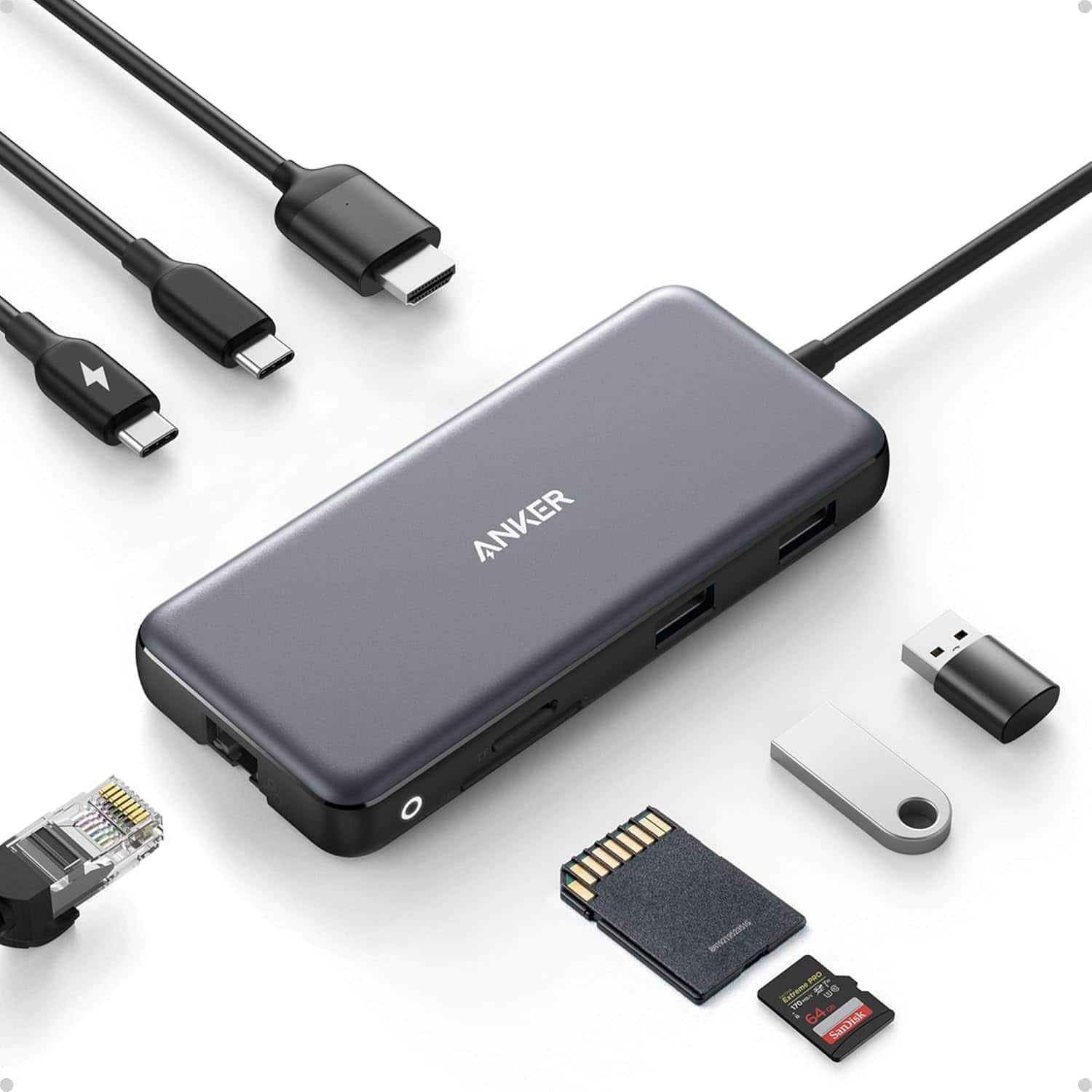 Anker - 555 USB-C Hub (8-in-1), with 85W Power Delivery, 4K 60Hz HDMI Port, 10Gbps USB C and 2 A Data Ports - Gray