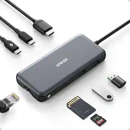 Anker - 555 USB-C Hub (8-in-1), with 85W Power Delivery, 4K 60Hz HDMI Port, 10Gbps USB C and 2 A Data Ports - Gray