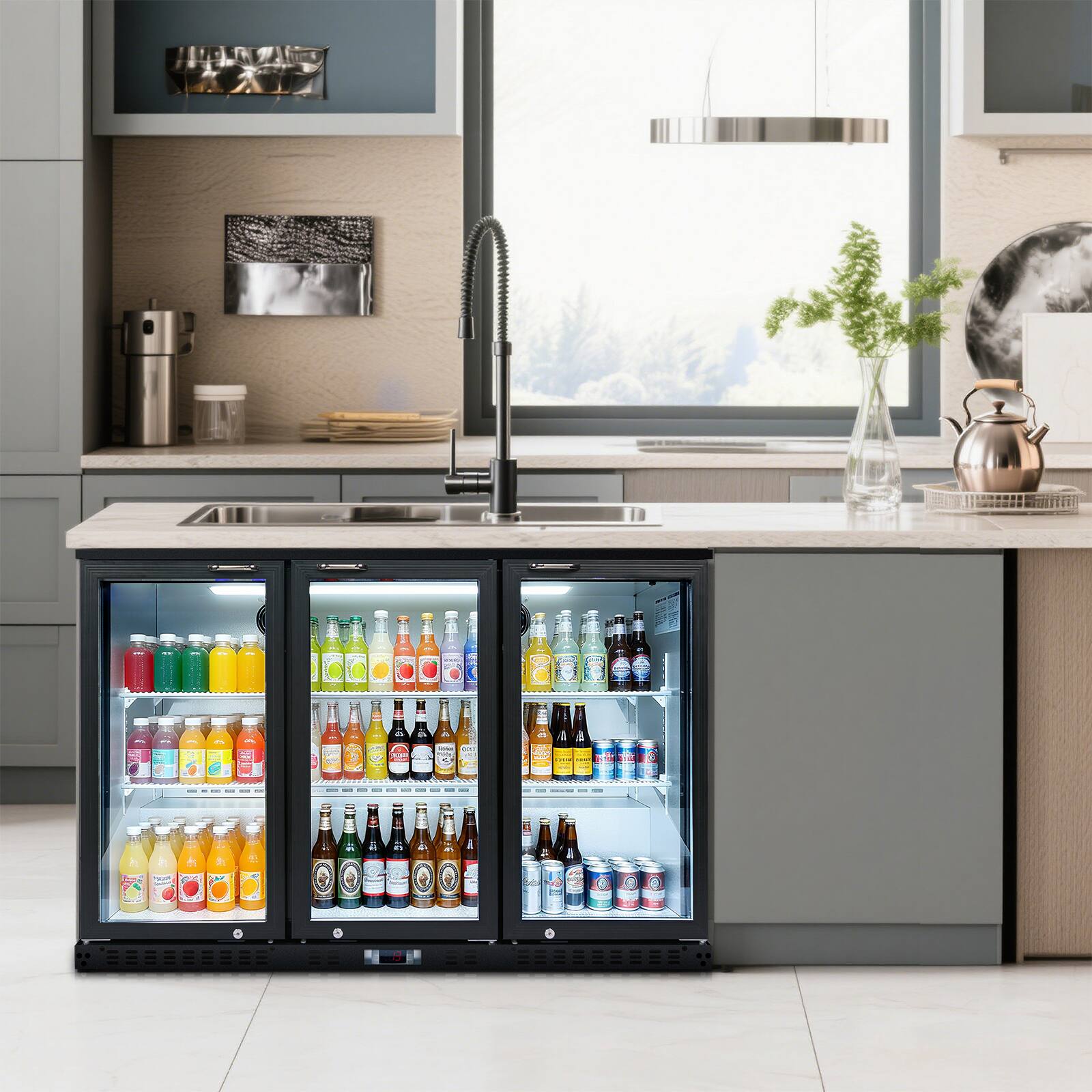 Alt View 7. WHALL - WHALL 53" 3 Glass Door Commercial Back Bar Cooler, 11.3 Cu.Ft Beverage Fridge, Digital Temp Drink Cooler Bar Restaurant - Black.